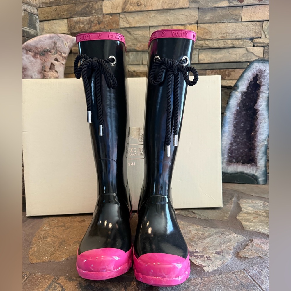 Coach Roxanne Poppy Rain Boots Size 8 - Picture 4 of 14